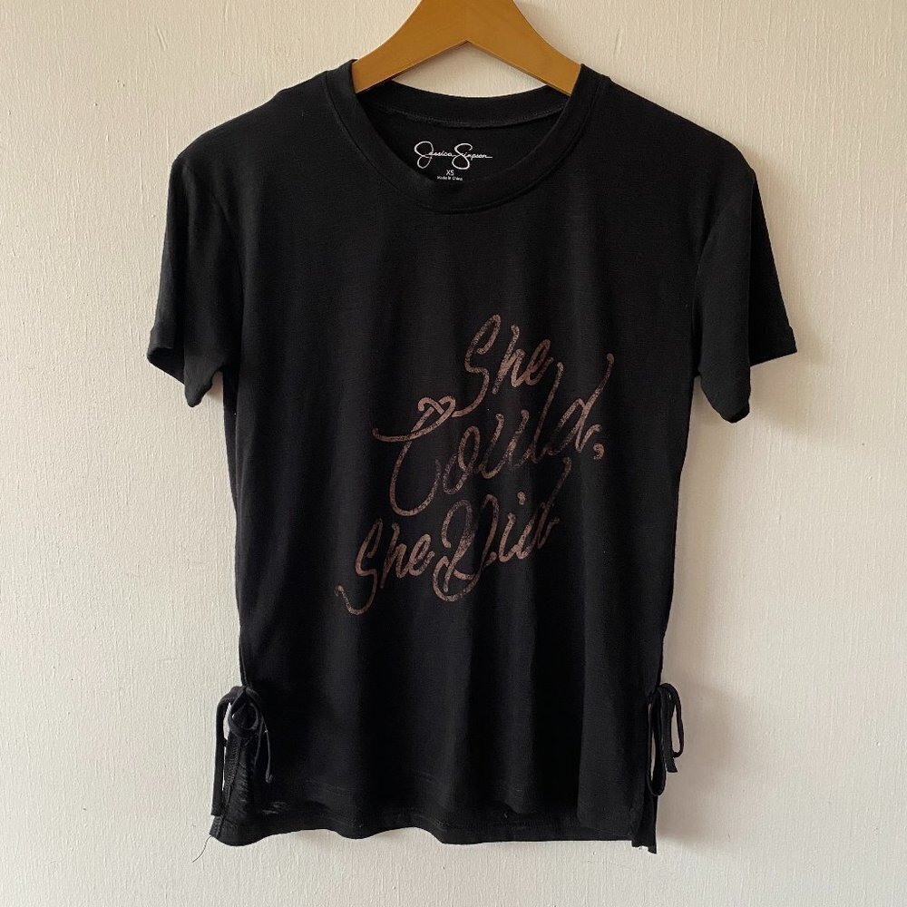 Jessica Simpson Graphic Tee Womens XS Tie Sides Grunge Punk Y2K Feminism T-shirt